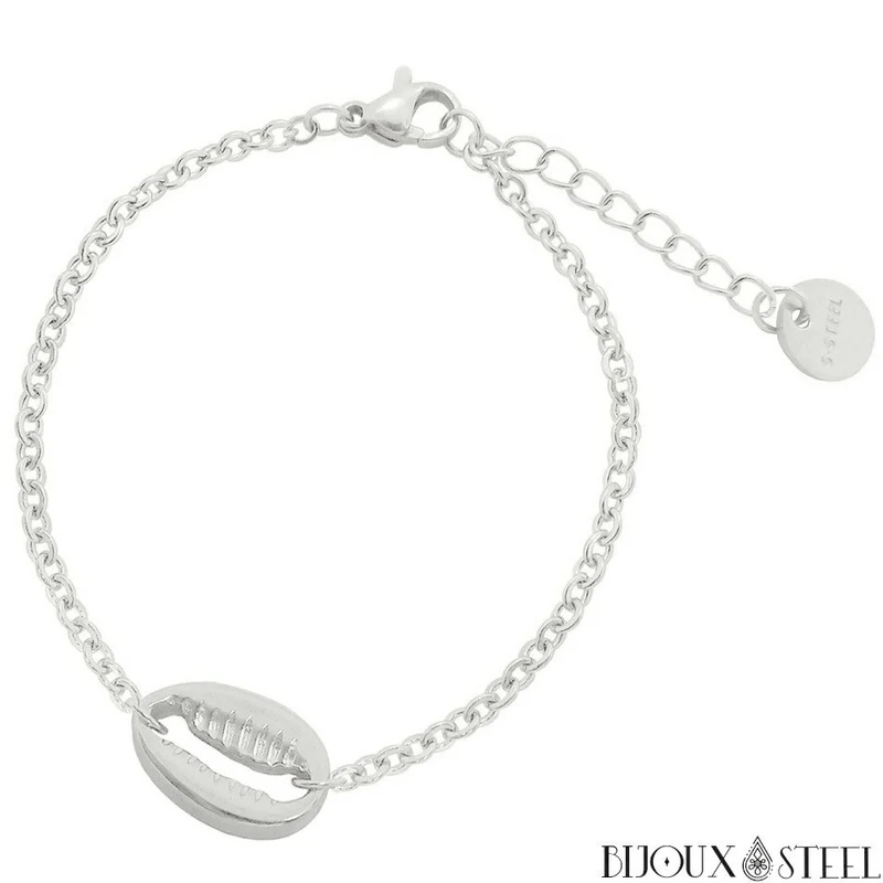 Bracelet coquillage cauri en acier inoxydable