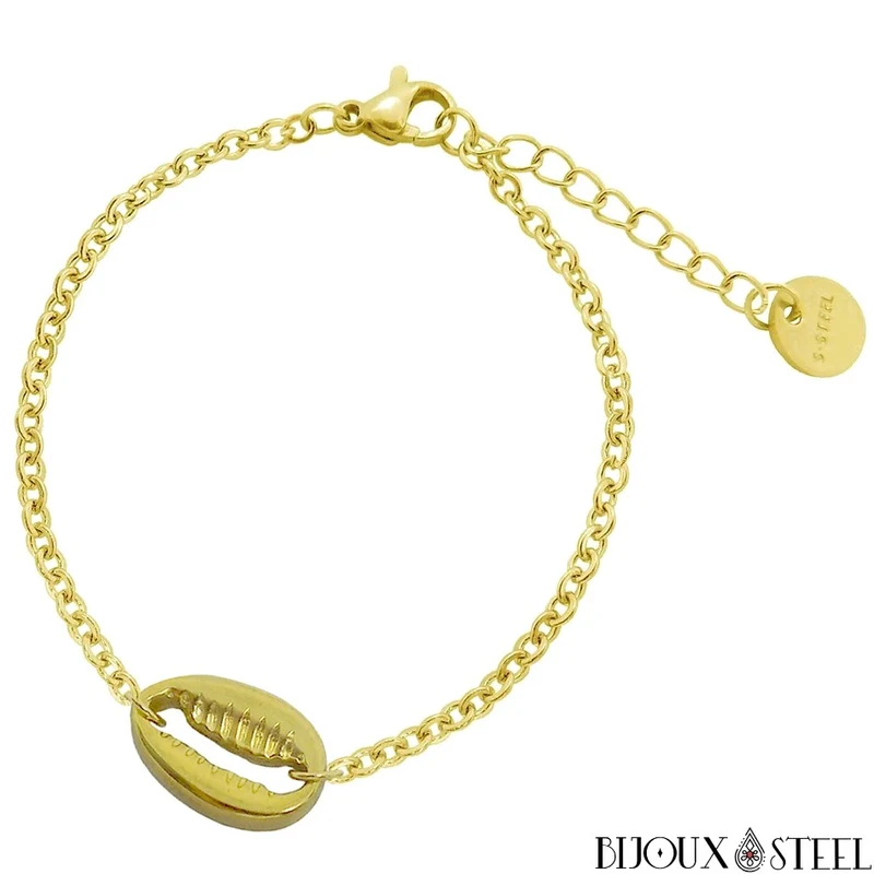 Bracelet coquillage cauri en acier inoxydable