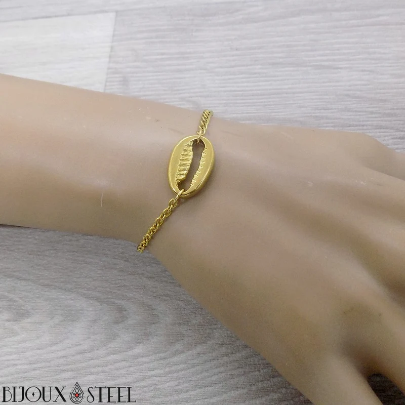 Bracelet coquillage cauri en acier inoxydable