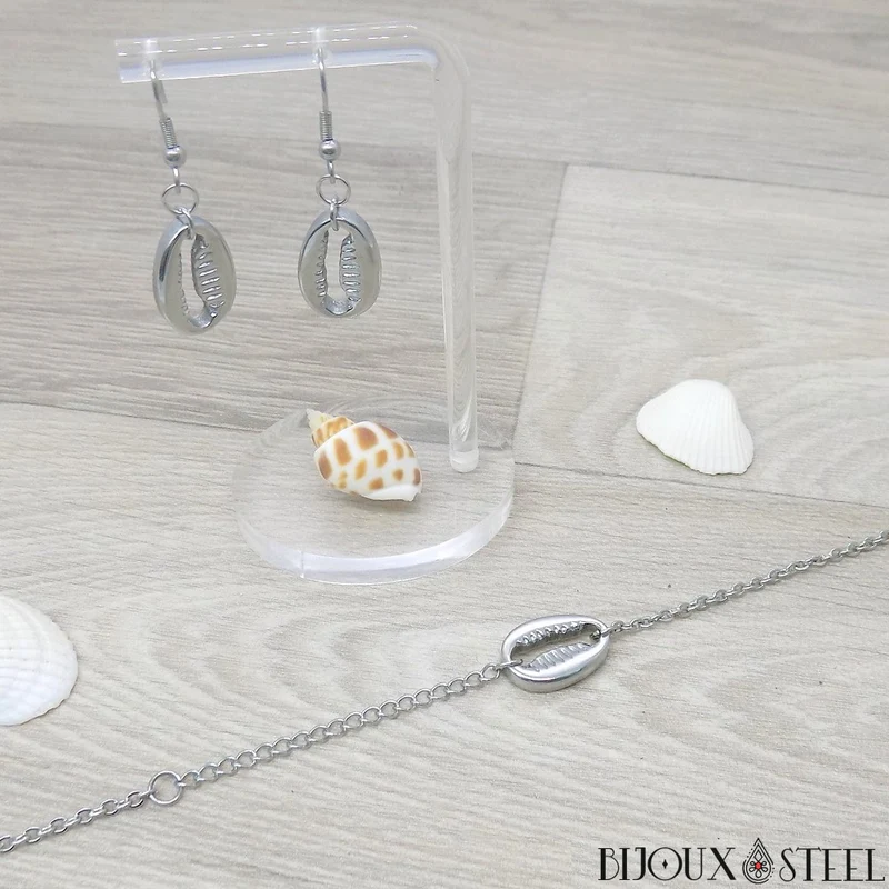 Bracelet coquillage cauri en acier inoxydable
