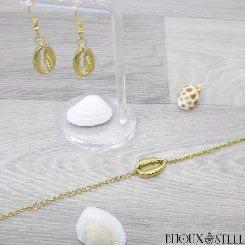 Bracelet coquillage cauri en acier inoxydable