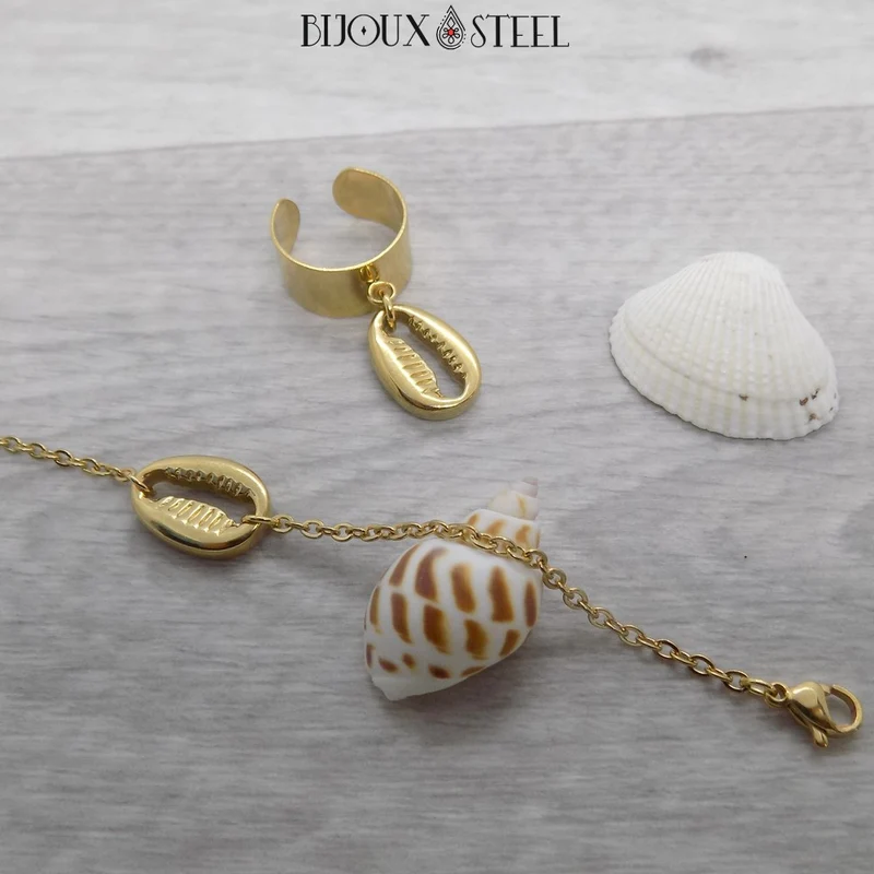 Bracelet coquillage cauri en acier inoxydable