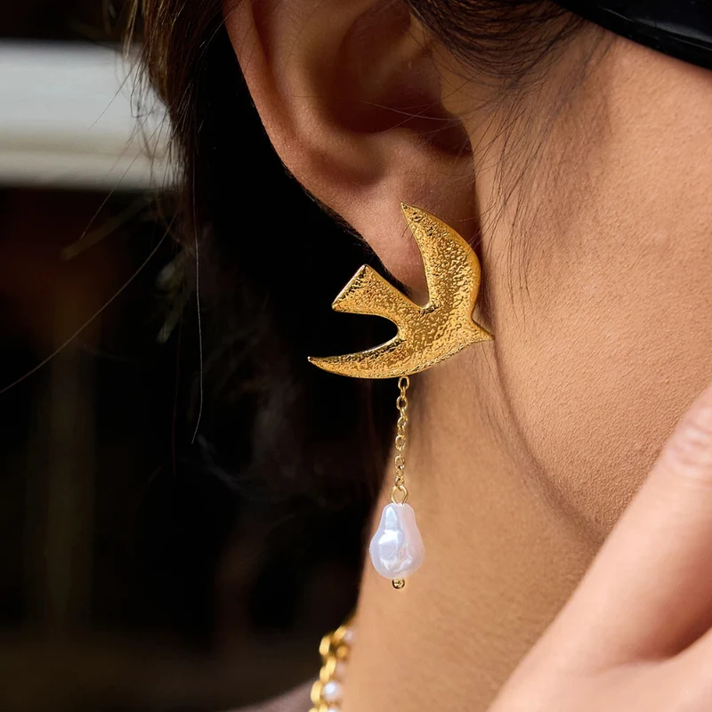 Boucles d'Oreilles Oiseaux et Perles