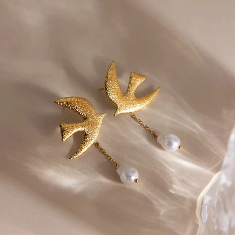 Boucles d'Oreilles Oiseaux et Perles