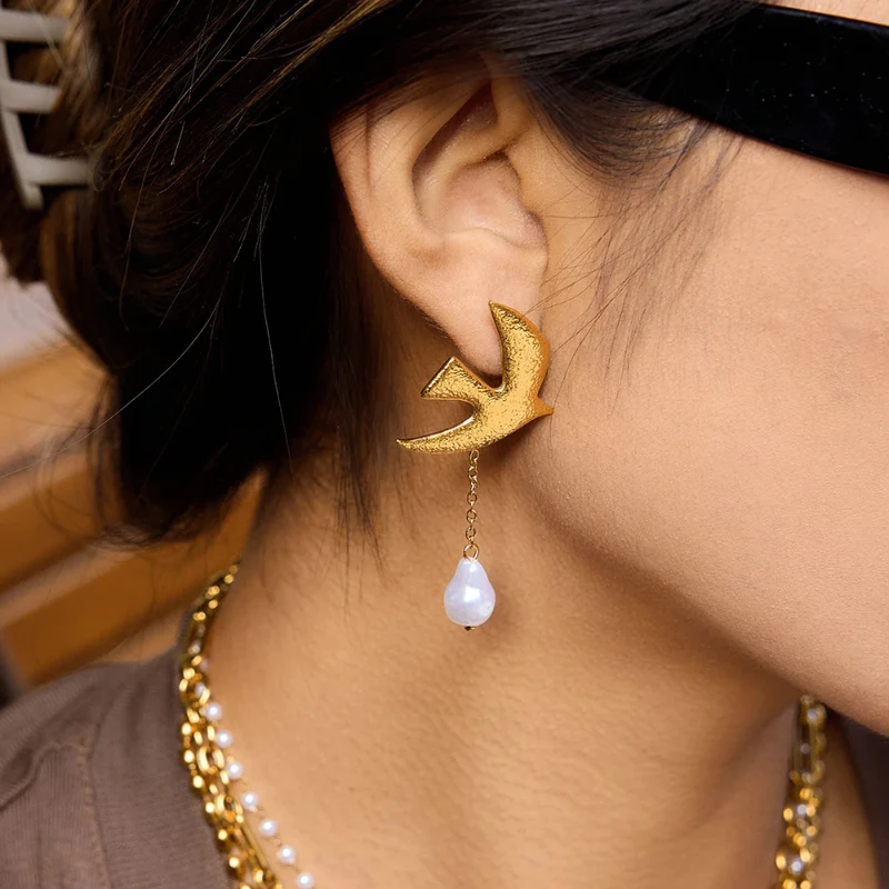 Boucles d'Oreilles Oiseaux et Perles