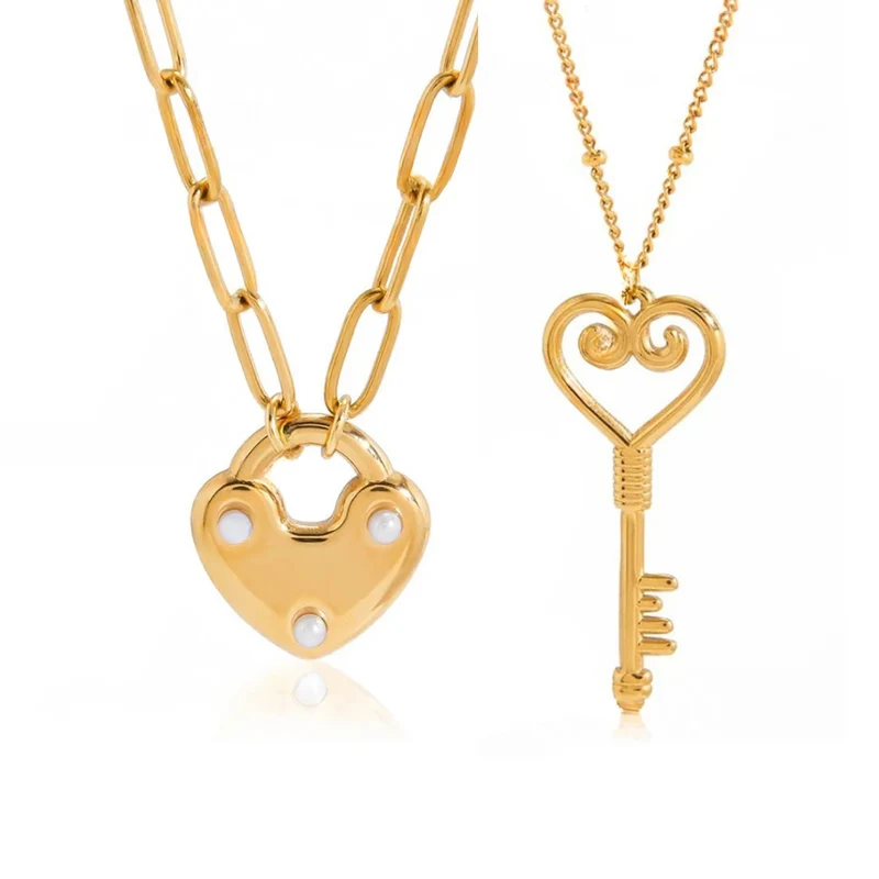 Double Collier Clé & Coeur Cadenas