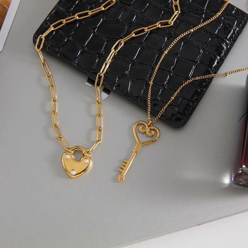 Double Collier Clé & Coeur Cadenas