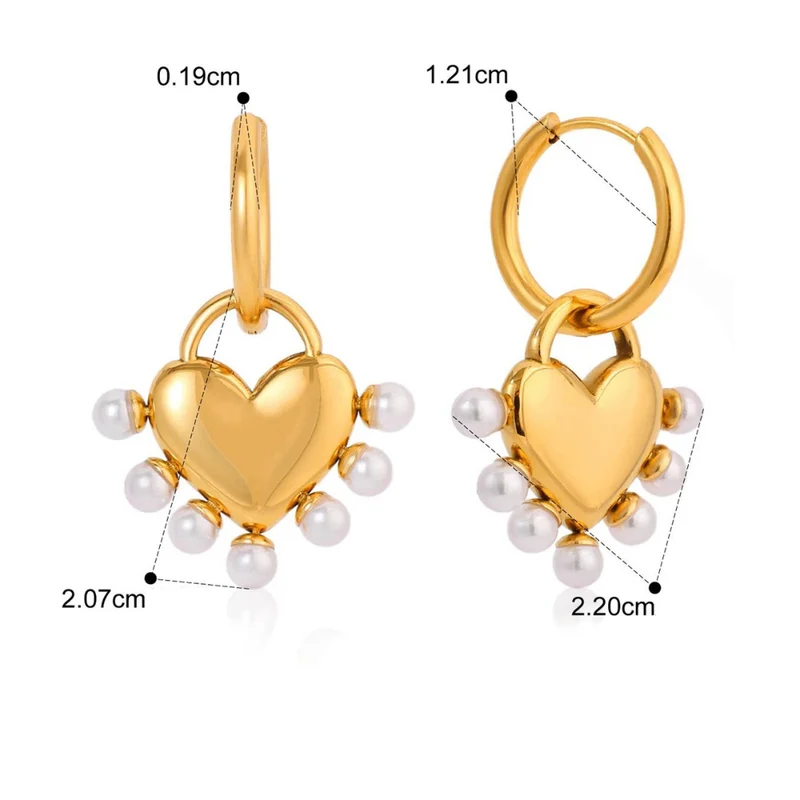 Boucles d'Oreilles Coeur et Perles Blanches