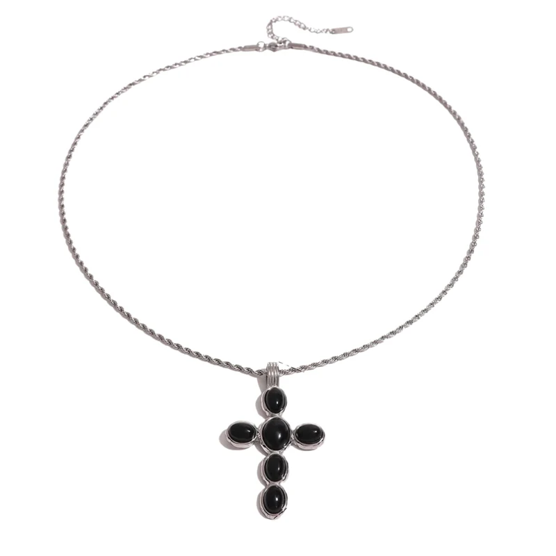 Collier Croix Perles Noires