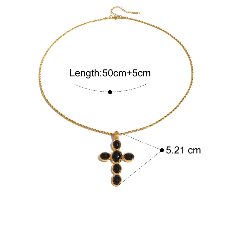 Collier Croix Perles Noires