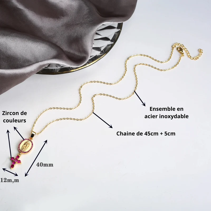 Collier Médaille Vierge et Croix Noire