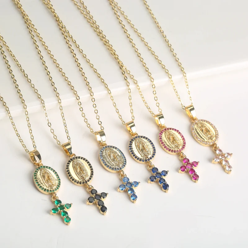 Collier Médaille Vierge et Croix Noire