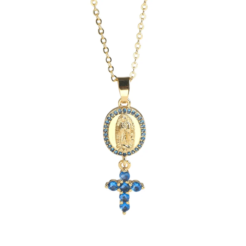 Collier Médaille Vierge et Croix Turquoise