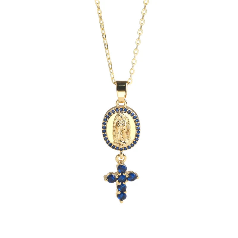 Collier Médaille Vierge et Croix Bleue