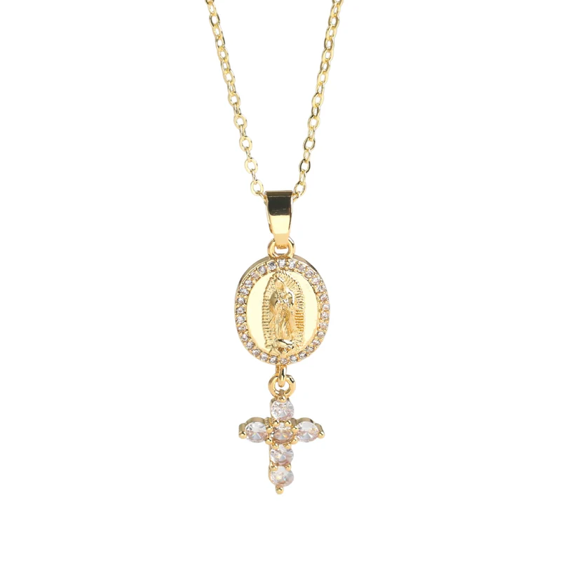 Collier Médaille Vierge et Croix Blanche