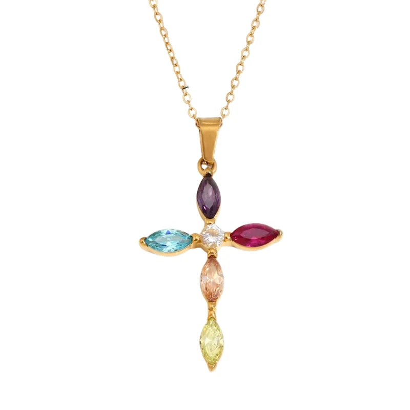 Collier Croix Zircons Colorés