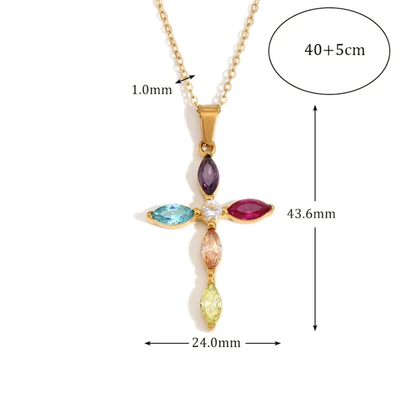 Collier Croix Zircons Colorés