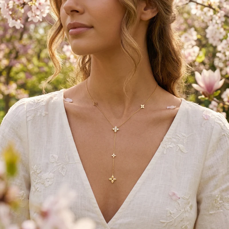 Collier Opéra Quatre Pétales Raffiné