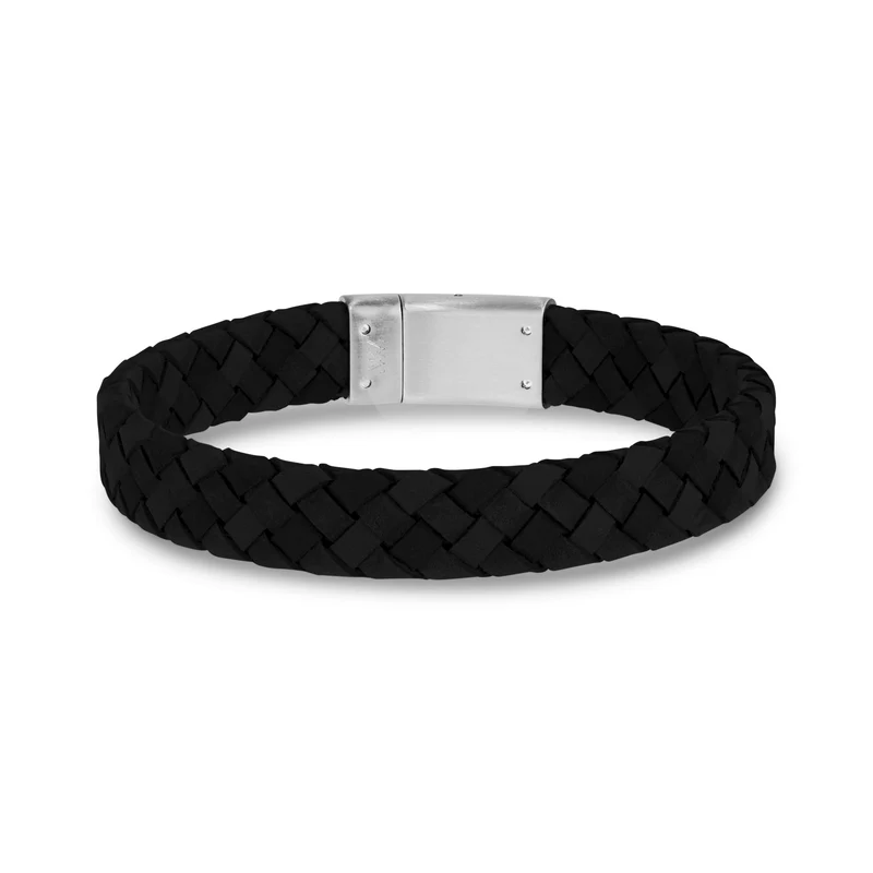 Bracelet en cuir noir avec fermoir en acier