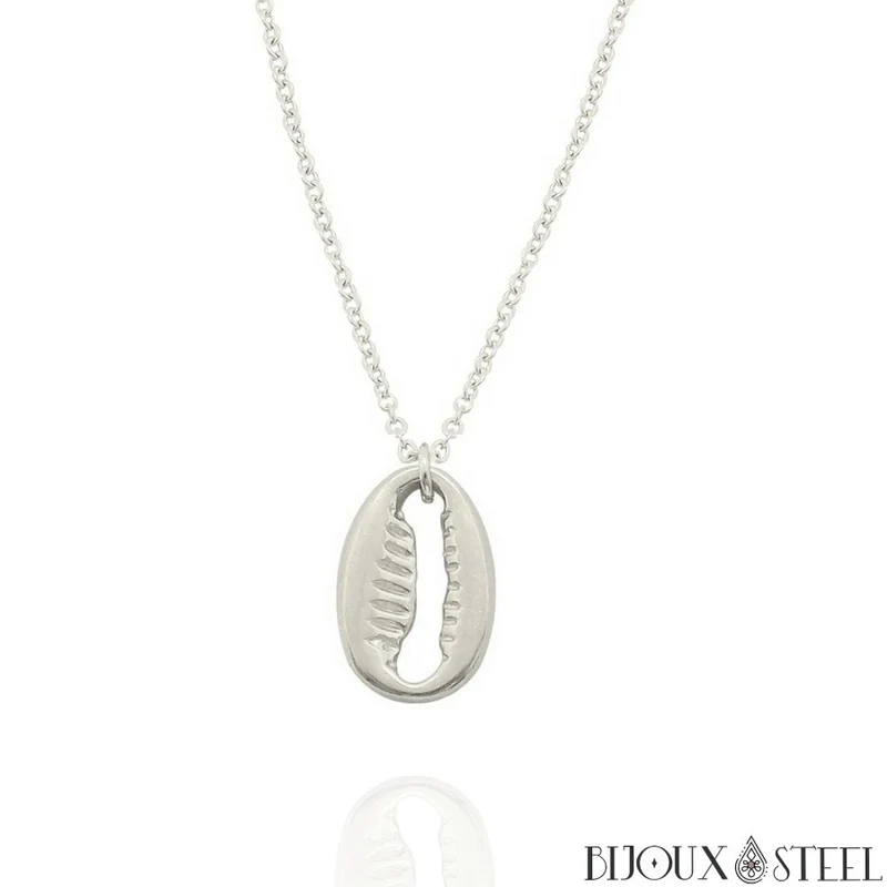 Collier à pendentif coquillage cauri en acier inoxydable