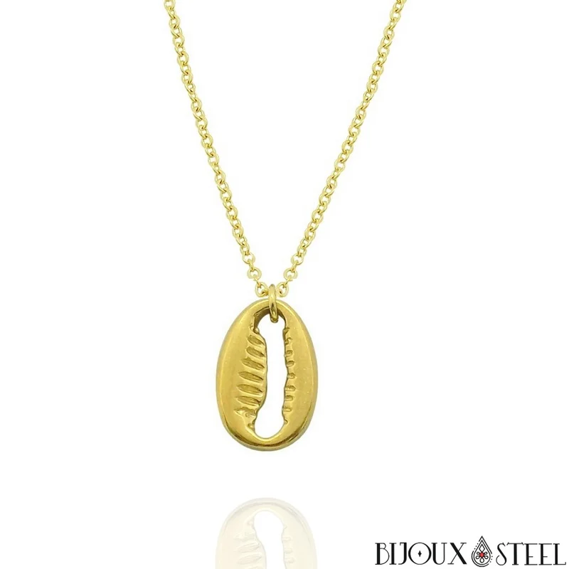 Collier à pendentif coquillage cauri en acier inoxydable