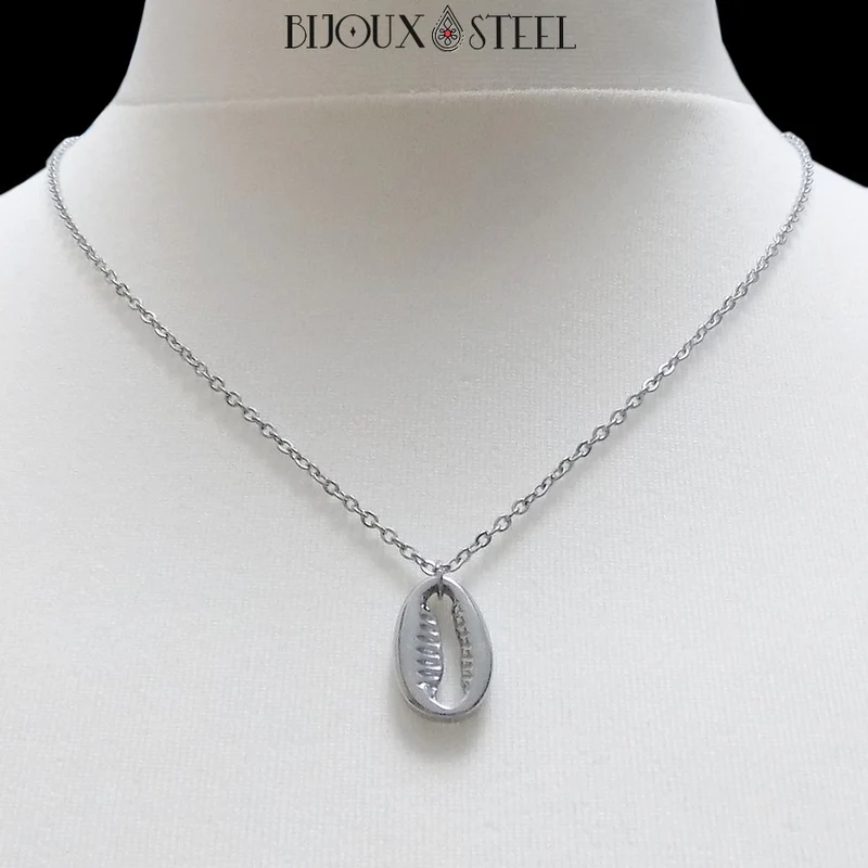 Collier à pendentif coquillage cauri en acier inoxydable