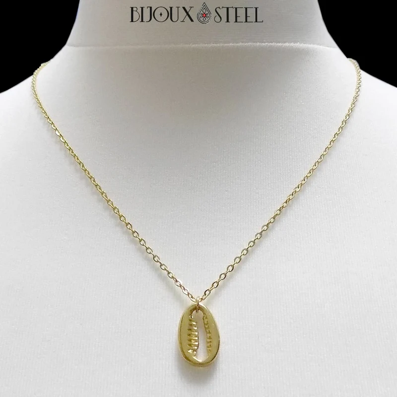 Collier à pendentif coquillage cauri en acier inoxydable