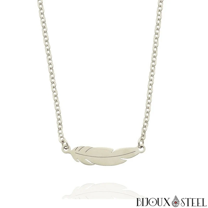 Collier plume en acier inoxydable