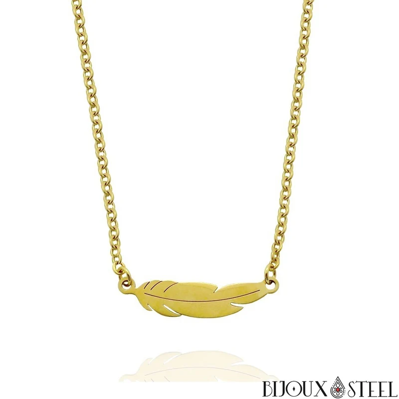Collier plume en acier inoxydable