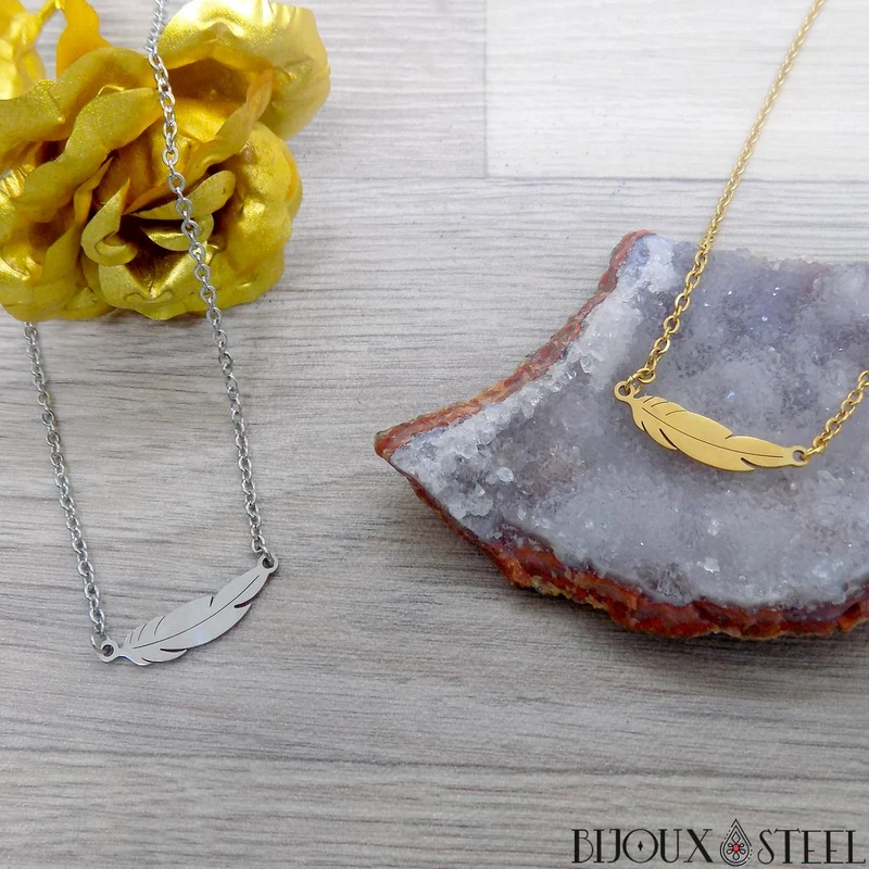 Collier plume en acier inoxydable