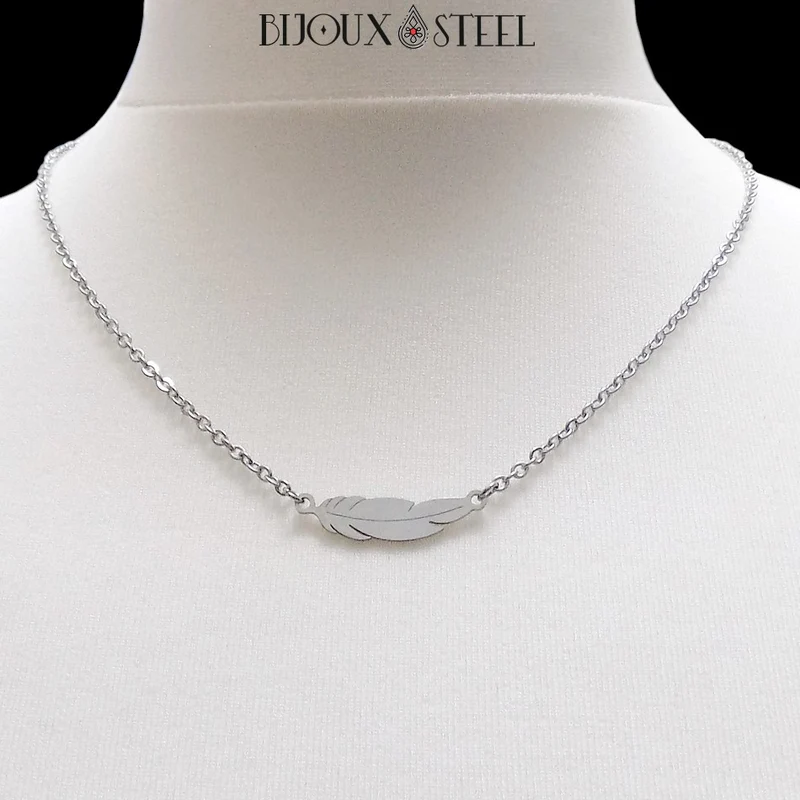 Collier plume en acier inoxydable