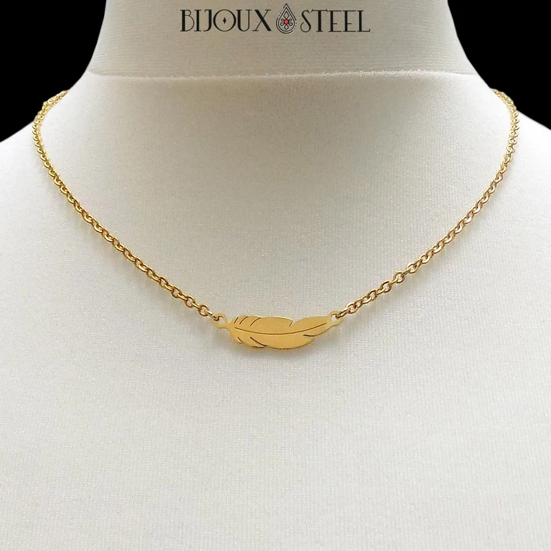 Collier plume en acier inoxydable