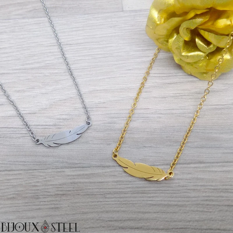 Collier plume en acier inoxydable
