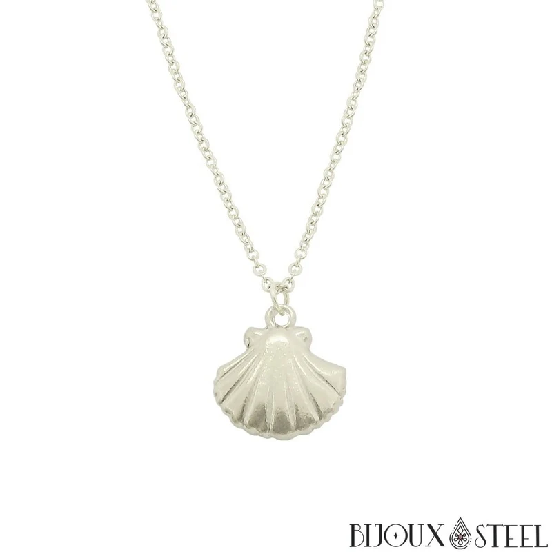 Collier à pendentif coquillage en acier inoxydable