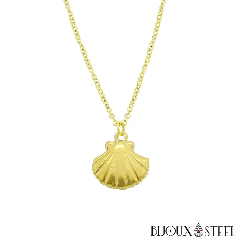 Collier à pendentif coquillage en acier inoxydable