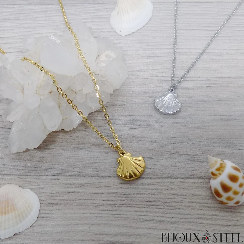 Collier à pendentif coquillage en acier inoxydable