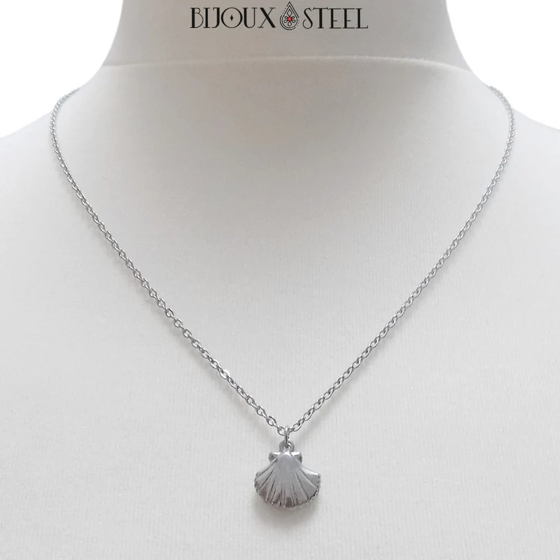 Collier à pendentif coquillage en acier inoxydable
