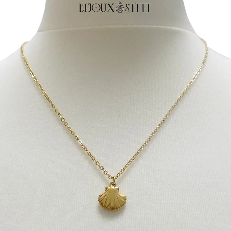 Collier à pendentif coquillage en acier inoxydable