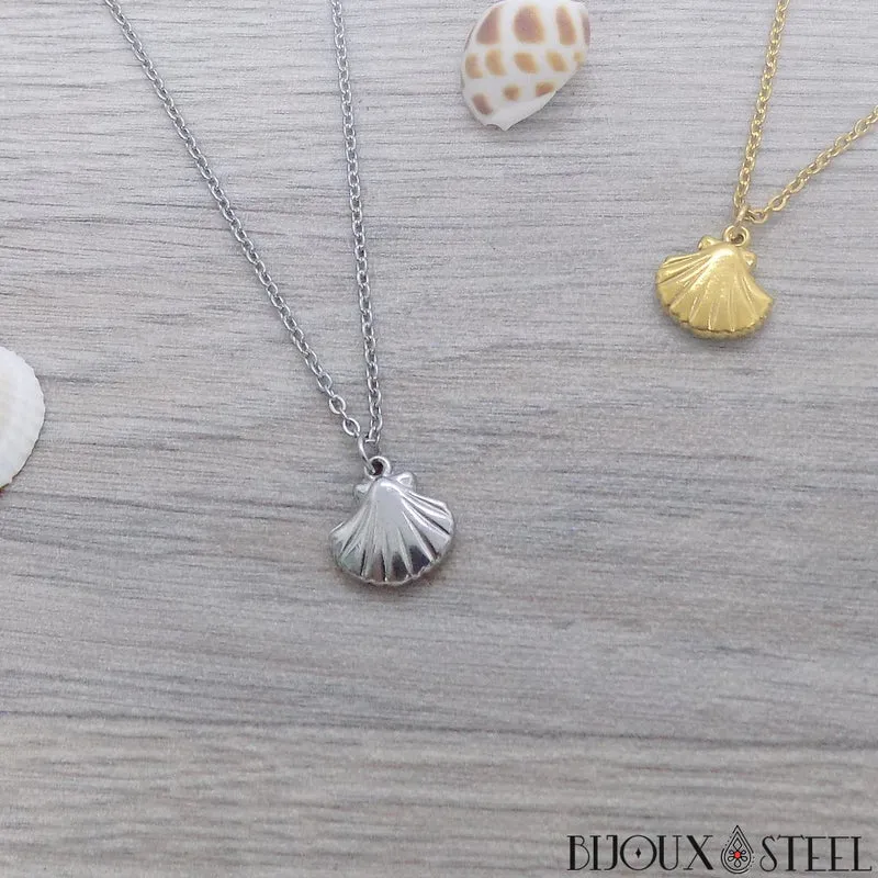Collier à pendentif coquillage en acier inoxydable