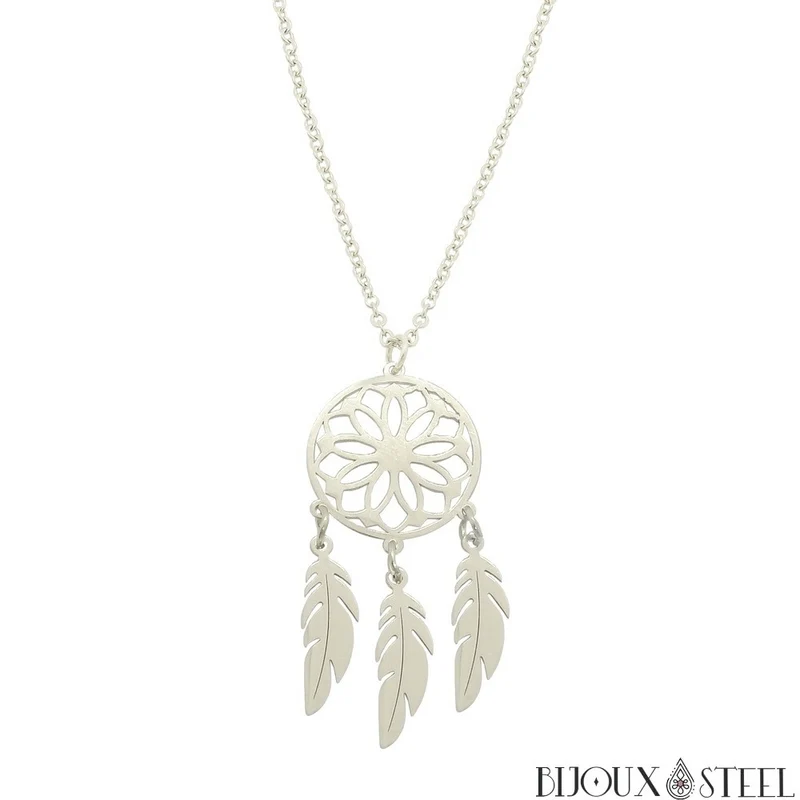 Collier à pendentif attrape-rêves en acier inoxydable
