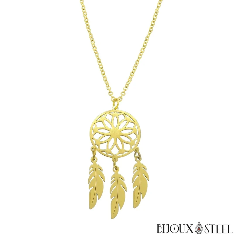 Collier à pendentif attrape-rêves en acier inoxydable