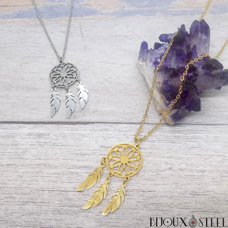 Collier à pendentif attrape-rêves en acier inoxydable