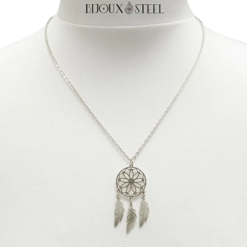 Collier à pendentif attrape-rêves en acier inoxydable