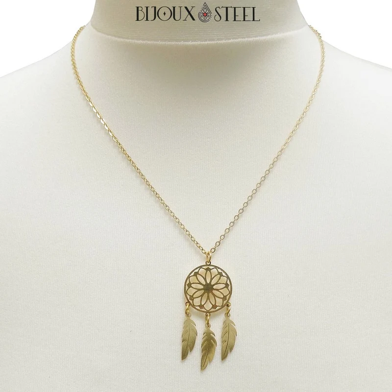Collier à pendentif attrape-rêves en acier inoxydable