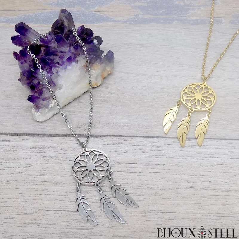 Collier à pendentif attrape-rêves en acier inoxydable