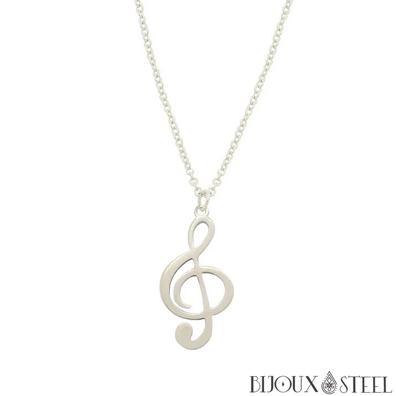 Collier à pendentif clé de sol en acier inoxydable