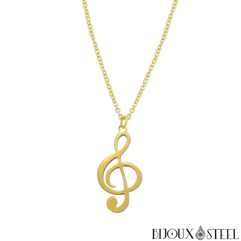 Collier à pendentif clé de sol en acier inoxydable