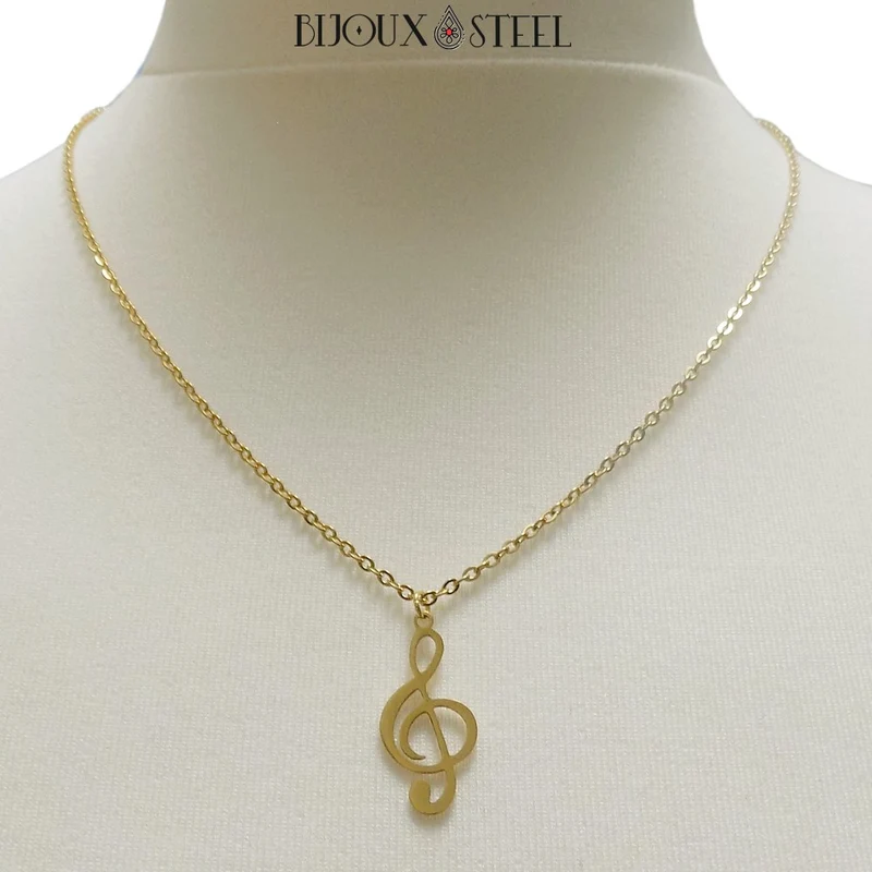 Collier à pendentif clé de sol en acier inoxydable