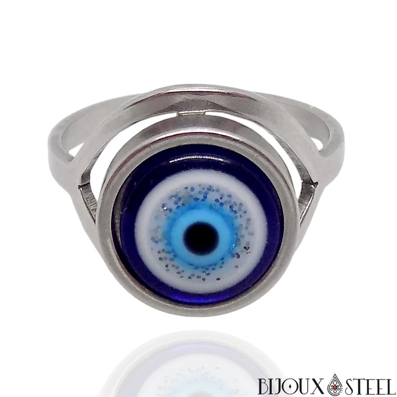 Bague mauvais oeil argentée en acier inoxydable