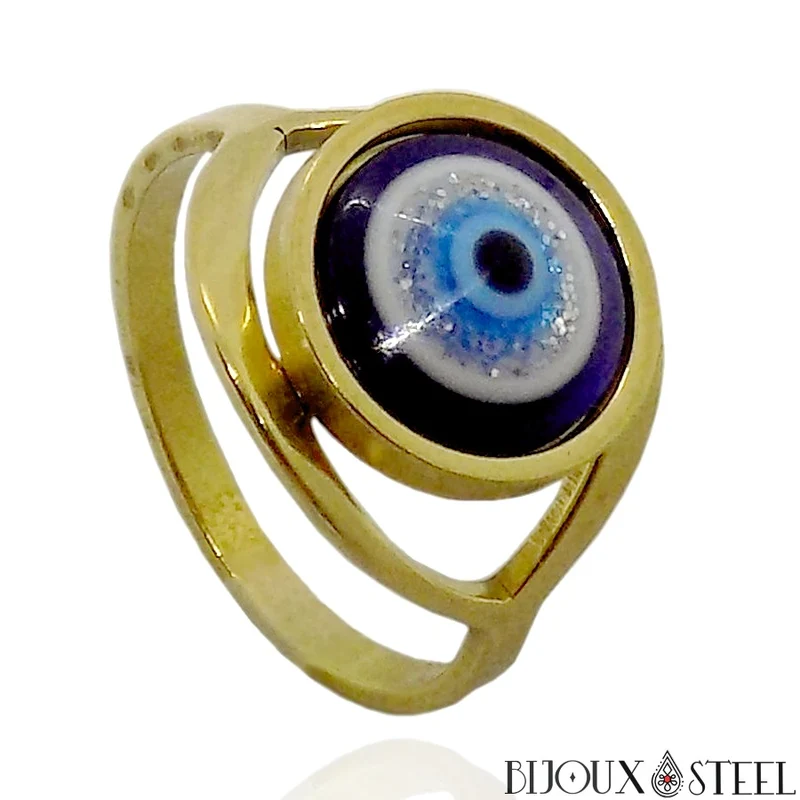 Bague mauvais oeil dorée en acier inoxydable